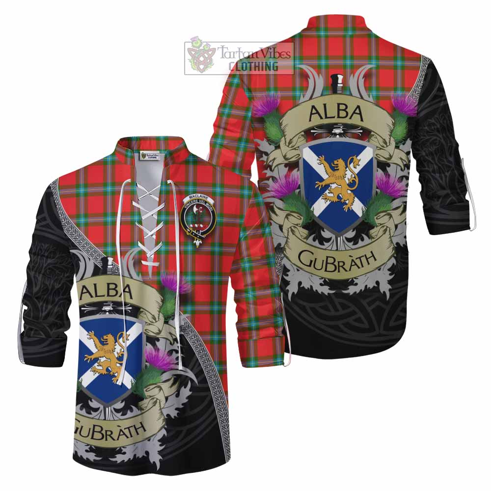 Tartan Vibes Clothing MacLaine (McLaine) Tartan Family Crest Ghillie Kilt Shirt Lion Rampant Royal Thistle Shield Celtic Inspired