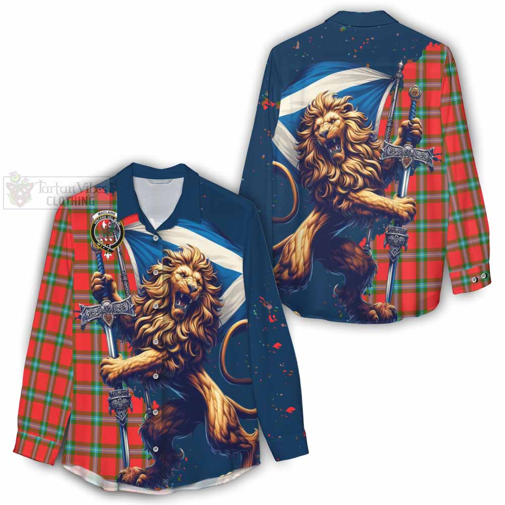 Tartan Vibes Clothing MacLaine (McLaine) Tartan Family Crest Women's Casual Shirt with Scottish Majestic Lion