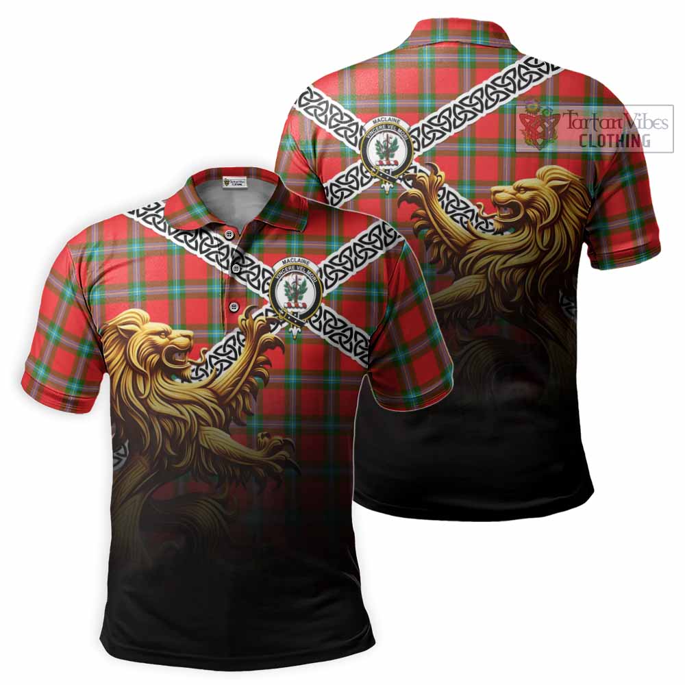 Tartan Vibes Clothing MacLaine (McLaine) Crest Tartan Polo Shirt with Golden Lion Emblem Celtic Style