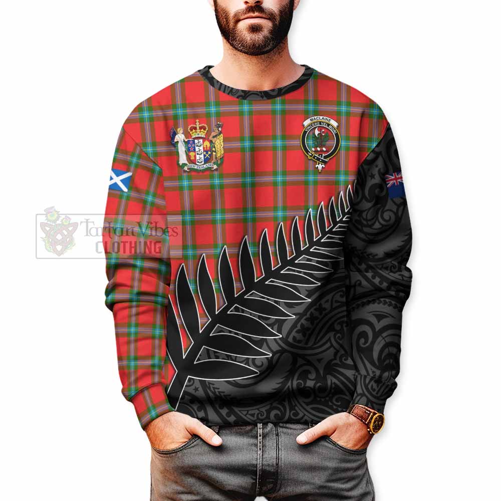 Tartan Vibes Clothing MacLaine (McLaine) Crest Tartan Sweatshirt with New Zealand Silver Fern Half Style