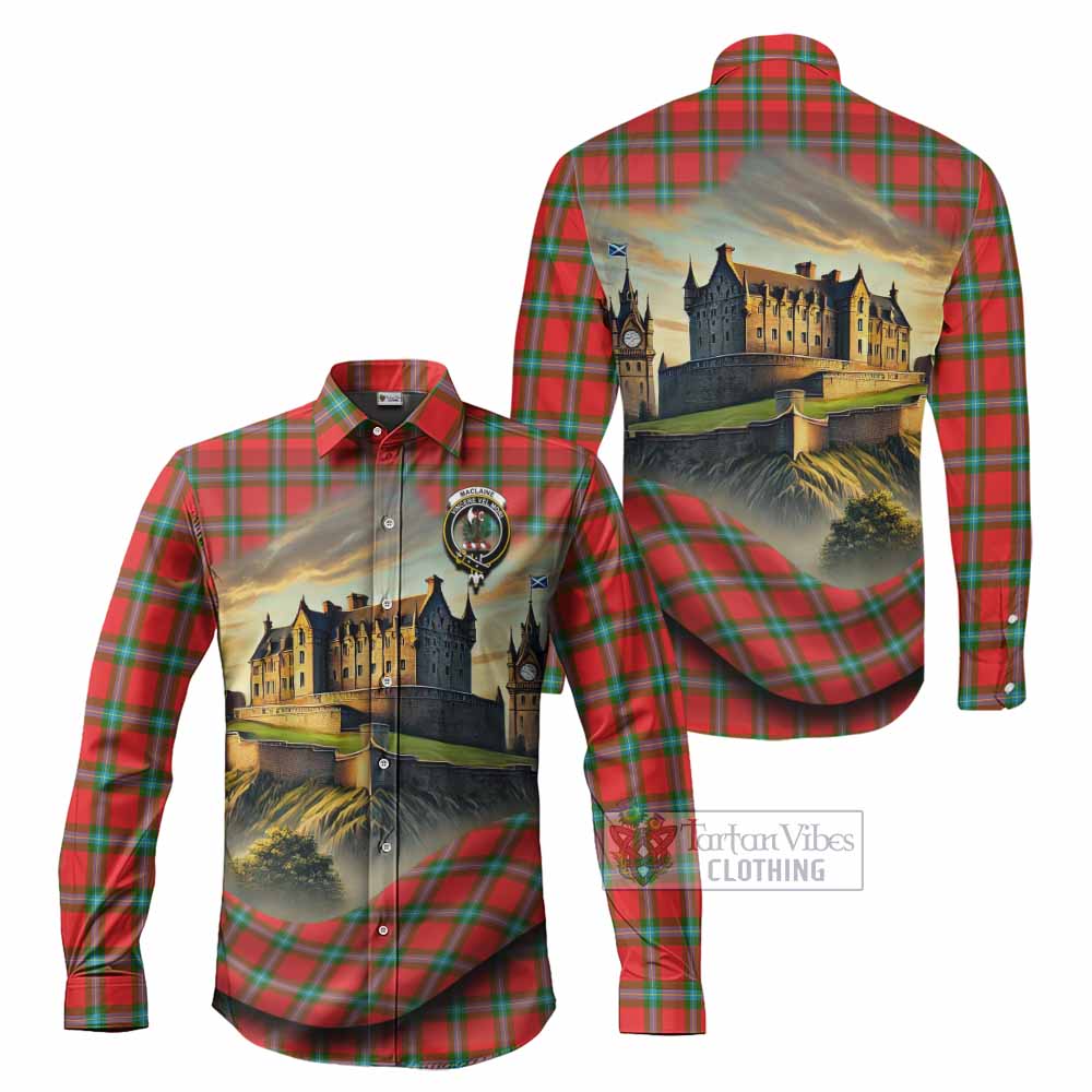 Tartan Vibes Clothing MacLaine (McLaine) Tartan Family Crest Long Sleeve Button Shirt with Scottish Ancient Castle Style