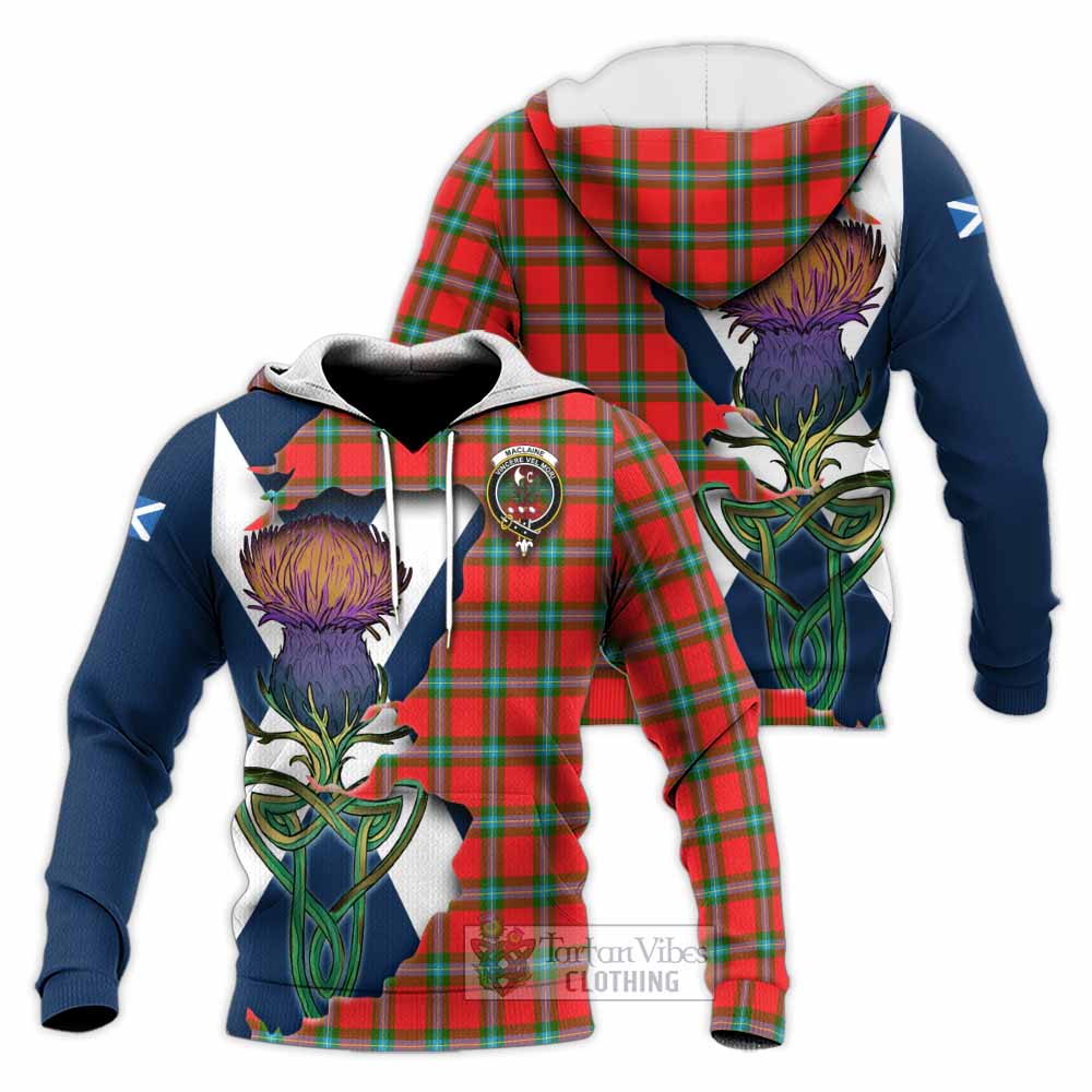 Tartan Vibes Clothing MacLaine (McLaine) Tartan Family Crest Knitted Hoodie Scottish Thistle Celtic Inspired
