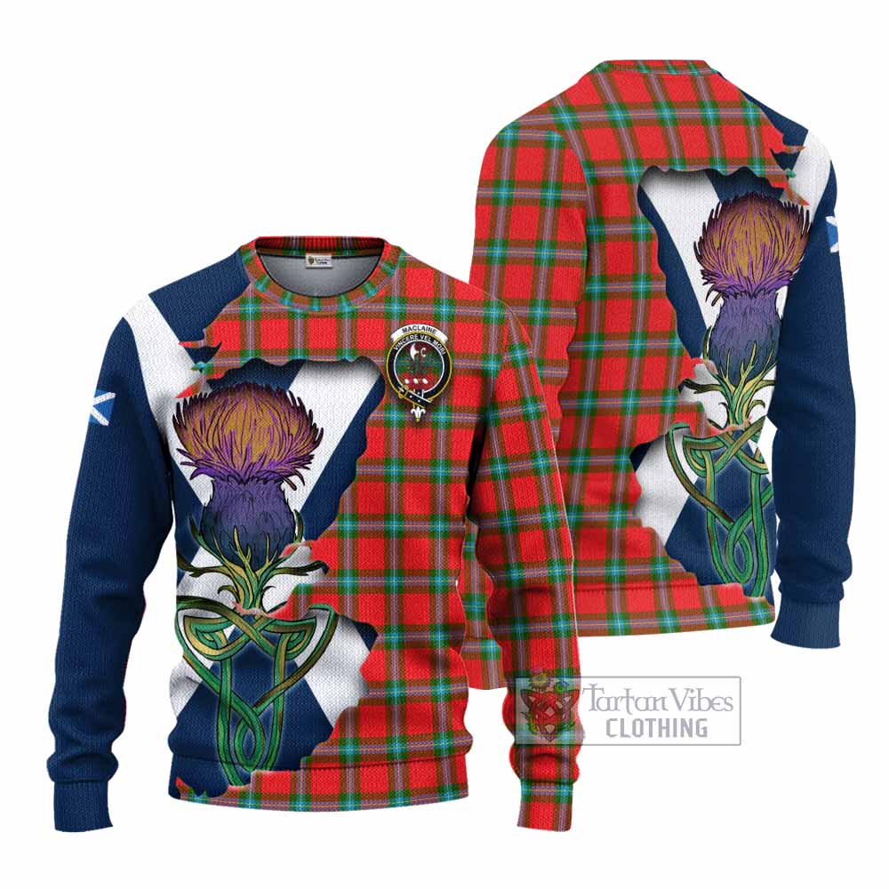 Tartan Vibes Clothing MacLaine (McLaine) Tartan Family Crest Knitted Sweater Scottish Thistle Celtic Inspired