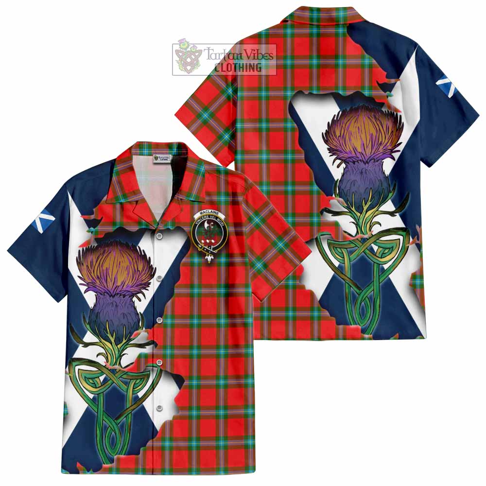 Tartan Vibes Clothing MacLaine (McLaine) Tartan Family Crest Short Sleeve Button Shirt Scottish Thistle Celtic Inspired