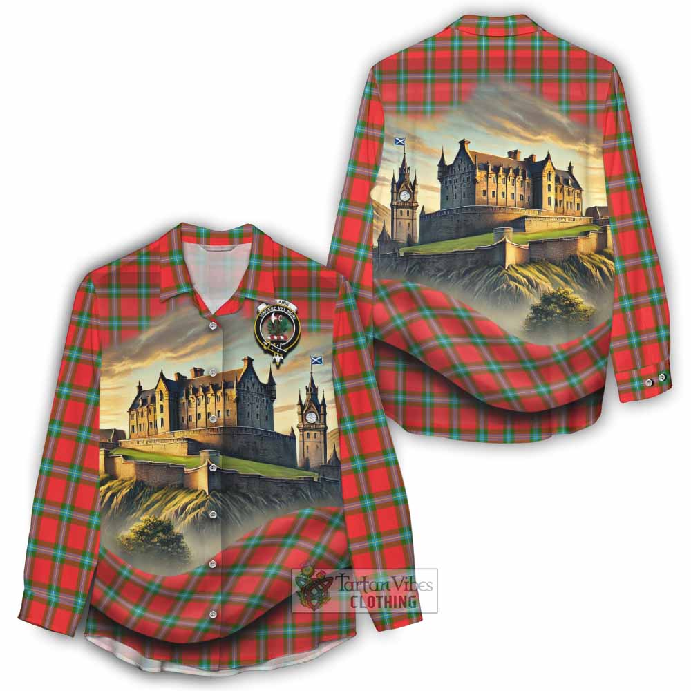 Tartan Vibes Clothing MacLaine (McLaine) Tartan Family Crest Women's Casual Shirt with Scottish Ancient Castle Style