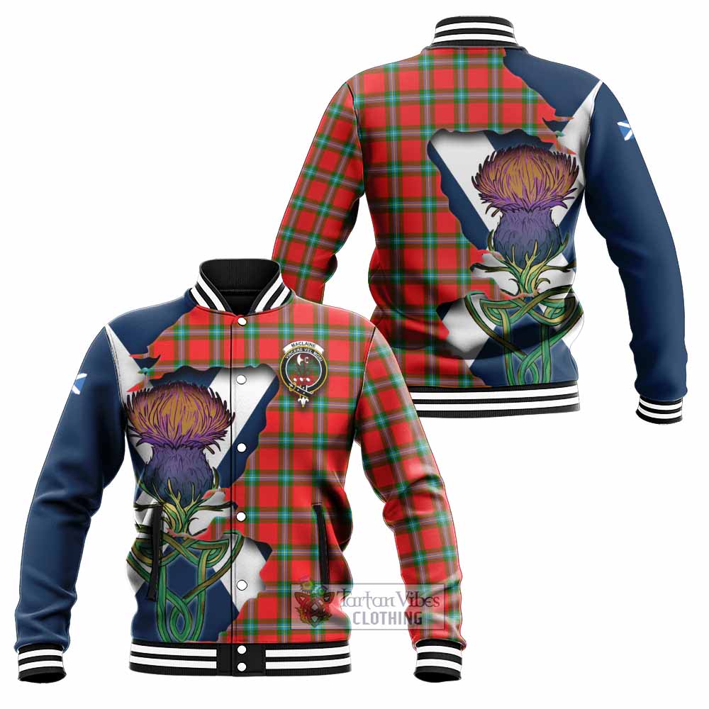 Tartan Vibes Clothing MacLaine (McLaine) Tartan Family Crest Baseball Jacket Scottish Thistle Celtic Inspired