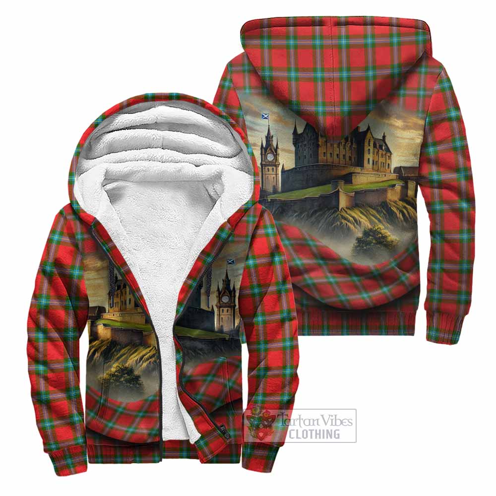 Tartan Vibes Clothing MacLaine (McLaine) Tartan Family Crest Sherpa Hoodie with Scottish Ancient Castle Style