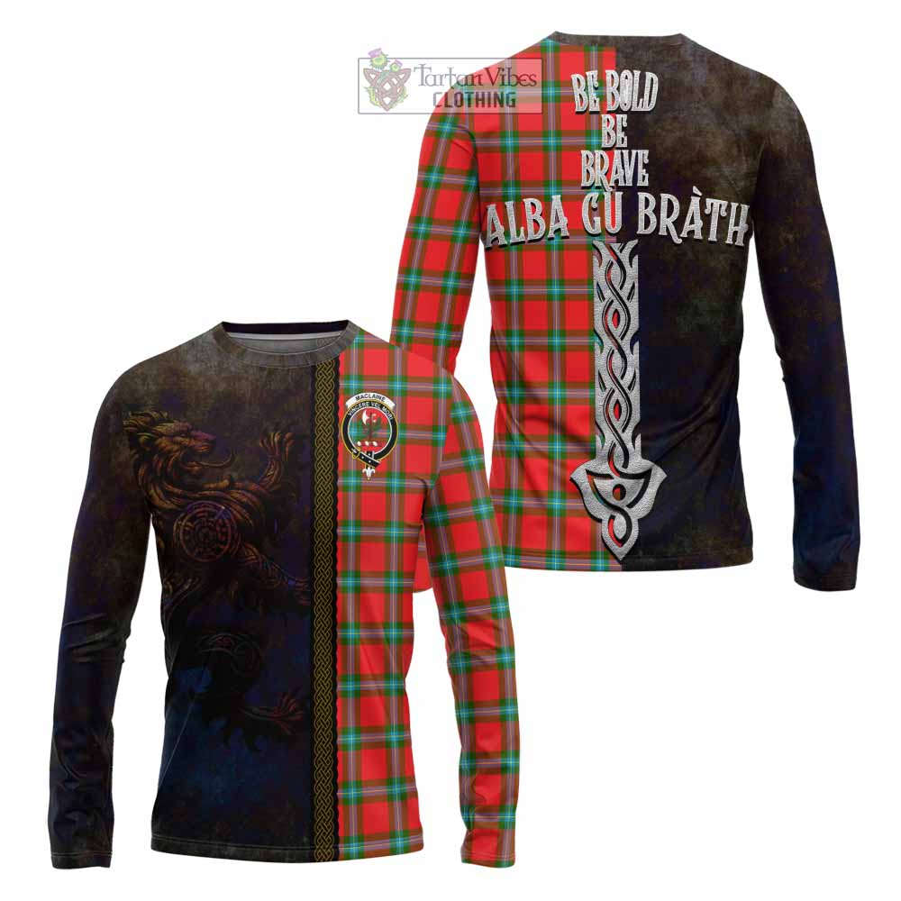 Tartan Vibes Clothing MacLaine (McLaine) Tartan Family Crest Long Sleeve T-Shirt Alba Gu Brath Be Brave Lion Ancient Style