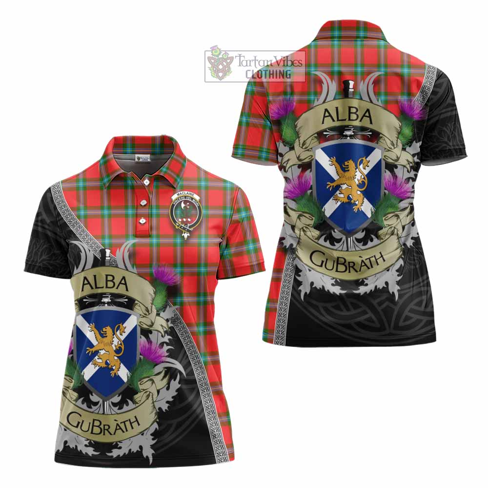 Tartan Vibes Clothing MacLaine (McLaine) Tartan Family Crest Women's Polo Shirt Lion Rampant Royal Thistle Shield Celtic Inspired