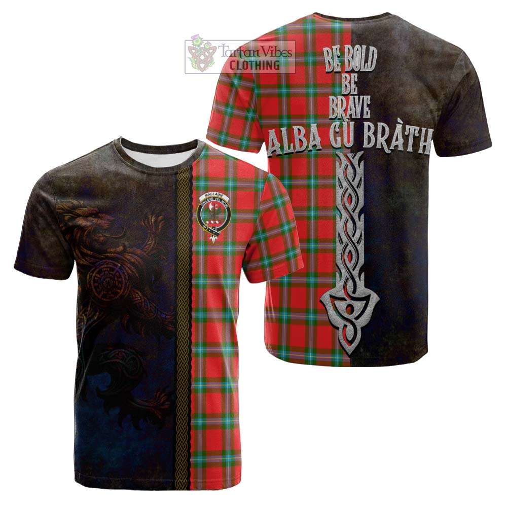 Tartan Vibes Clothing MacLaine (McLaine) Tartan Family Crest Cotton T-shirt Alba Gu Brath Be Brave Lion Ancient Style