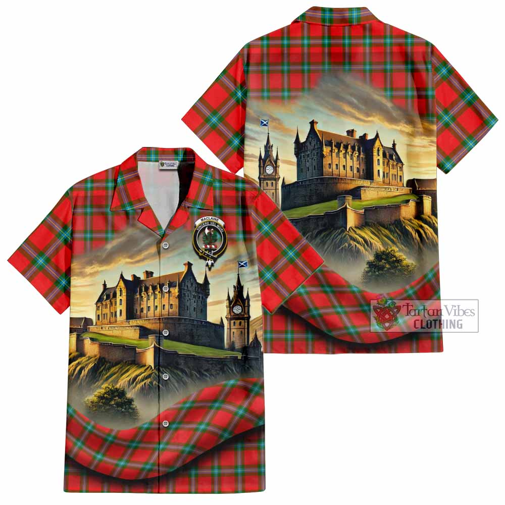 Tartan Vibes Clothing MacLaine (McLaine) Tartan Family Crest Short Sleeve Button Shirt with Scottish Ancient Castle Style