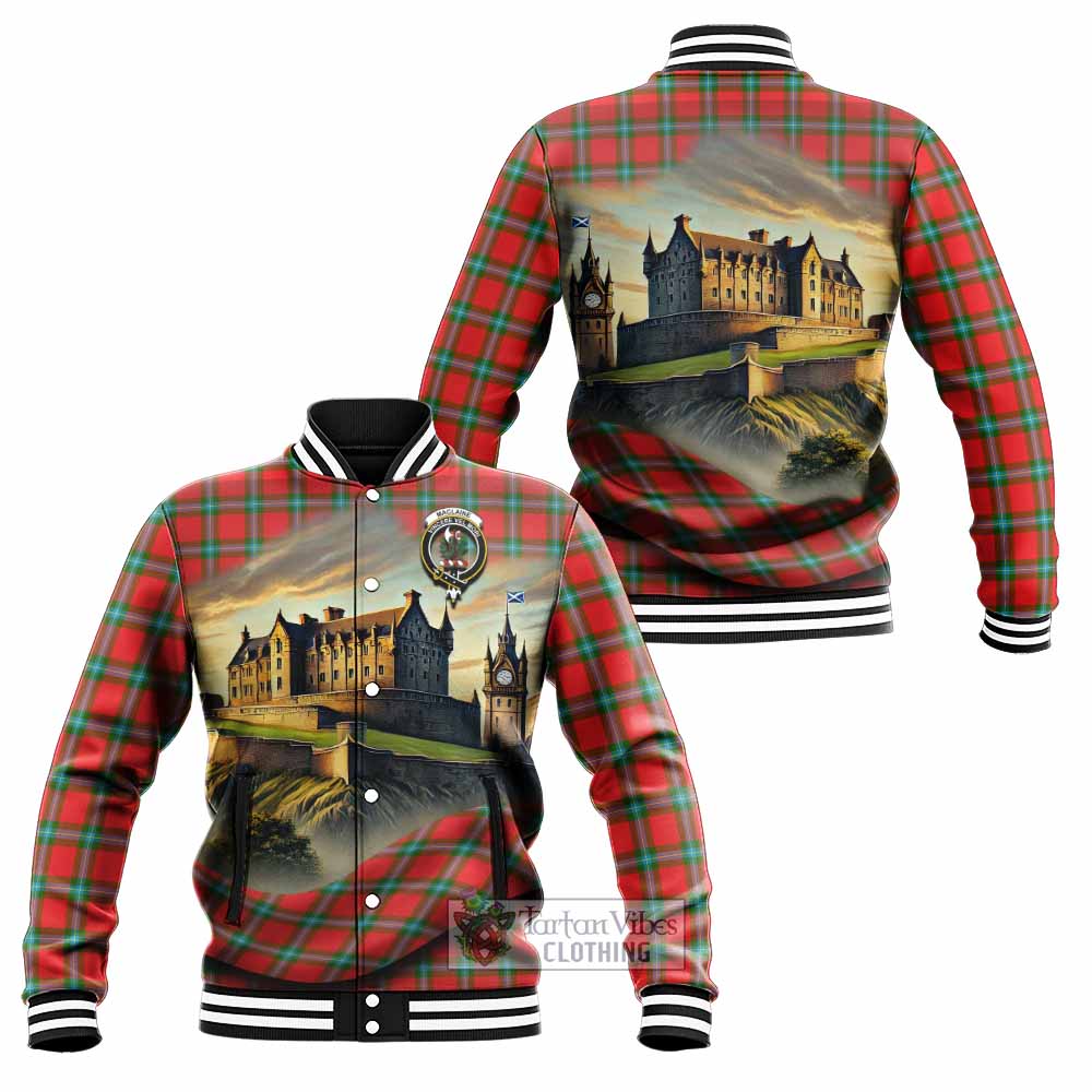 Tartan Vibes Clothing MacLaine (McLaine) Tartan Family Crest Baseball Jacket with Scottish Ancient Castle Style