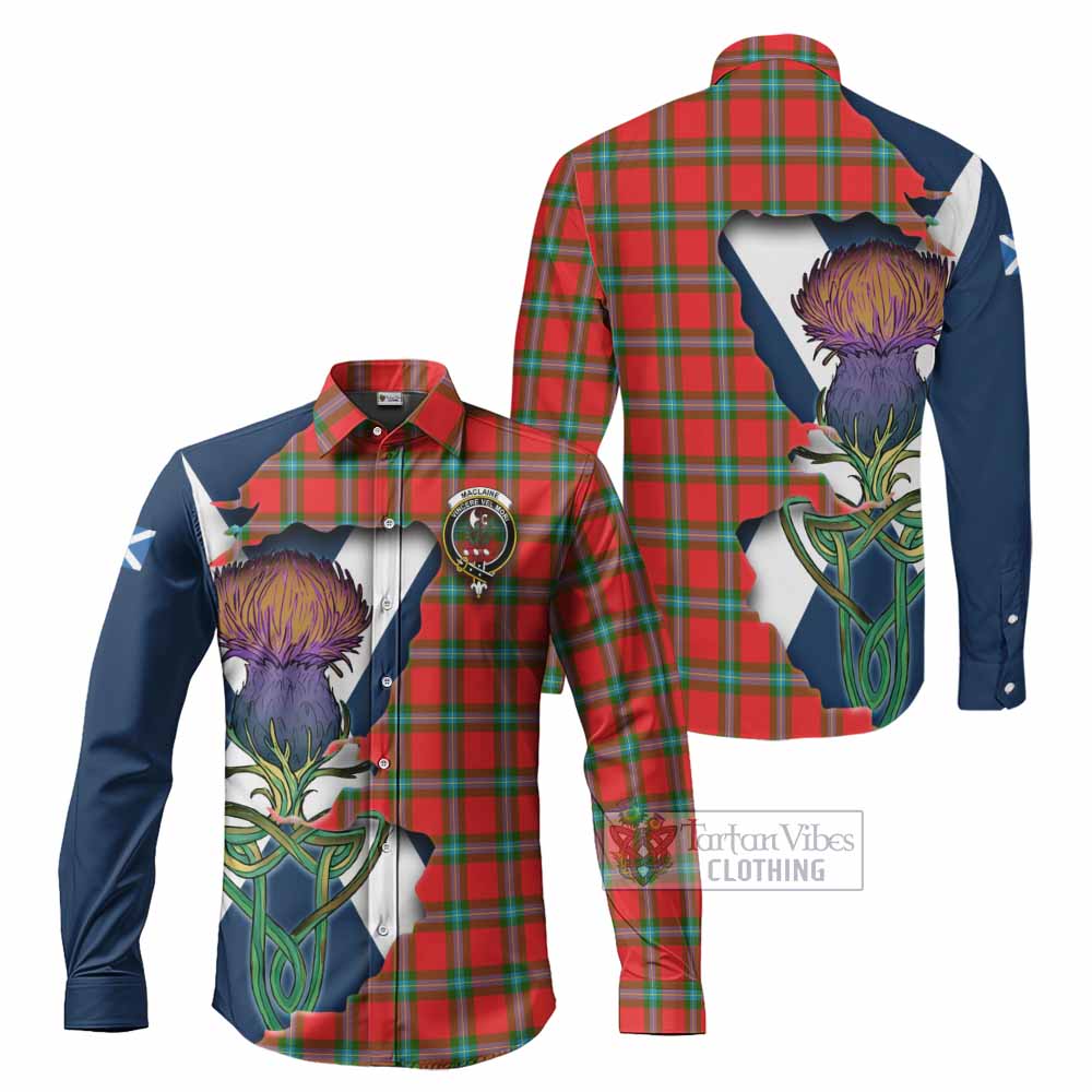 Tartan Vibes Clothing MacLaine (McLaine) Tartan Family Crest Long Sleeve Button Shirt Scottish Thistle Celtic Inspired