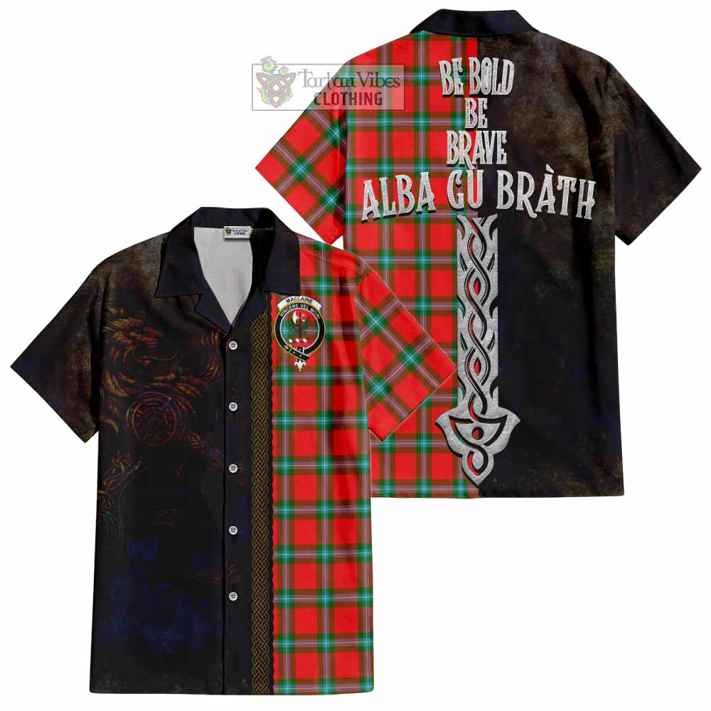 Tartan Vibes Clothing MacLaine (McLaine) Tartan Family Crest Short Sleeve Button Shirt Alba Gu Brath Be Brave Lion Ancient Style