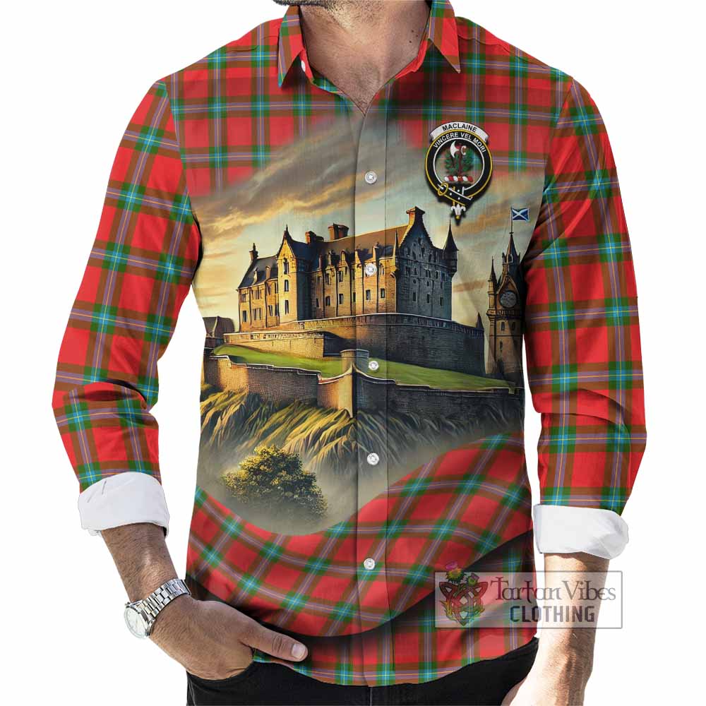 Tartan Vibes Clothing MacLaine (McLaine) Tartan Family Crest Long Sleeve Button Shirt with Scottish Ancient Castle Style