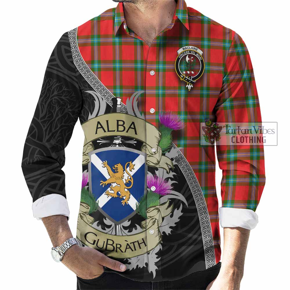 Tartan Vibes Clothing MacLaine (McLaine) Tartan Family Crest Long Sleeve Button Shirt Lion Rampant Royal Thistle Shield Celtic Inspired