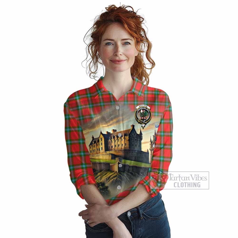 Tartan Vibes Clothing MacLaine (McLaine) Tartan Family Crest Women's Casual Shirt with Scottish Ancient Castle Style