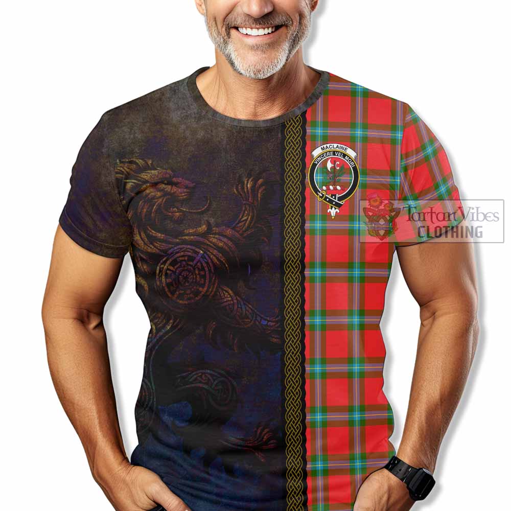 Tartan Vibes Clothing MacLaine (McLaine) Tartan Family Crest T-Shirt Alba Gu Brath Be Brave Lion Ancient Style