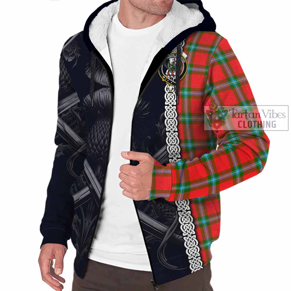 Tartan Vibes Clothing MacLaine (McLaine) Tartan Sherpa Hoodie with Family Crest Cross Sword Thistle Celtic Vibes