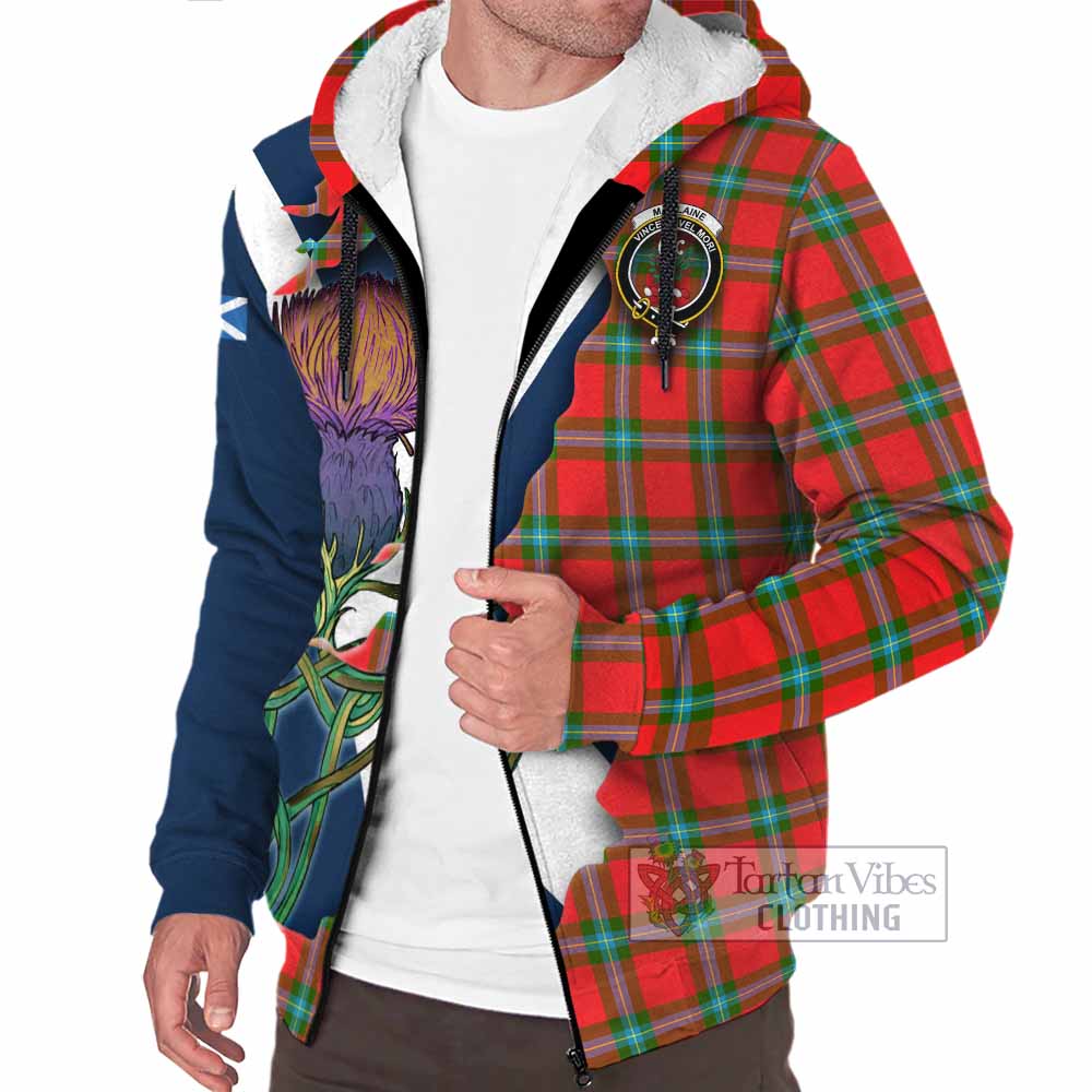 Tartan Vibes Clothing MacLaine (McLaine) Tartan Family Crest Sherpa Hoodie Scottish Thistle Celtic Inspired