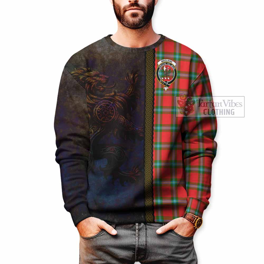 Tartan Vibes Clothing MacLaine (McLaine) Tartan Family Crest Sweatshirt Alba Gu Brath Be Brave Lion Ancient Style