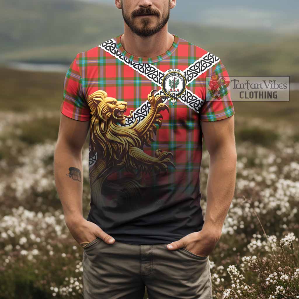 Tartan Vibes Clothing MacLaine (McLaine) Crest Tartan T-Shirt with Golden Lion Emblem Celtic Style