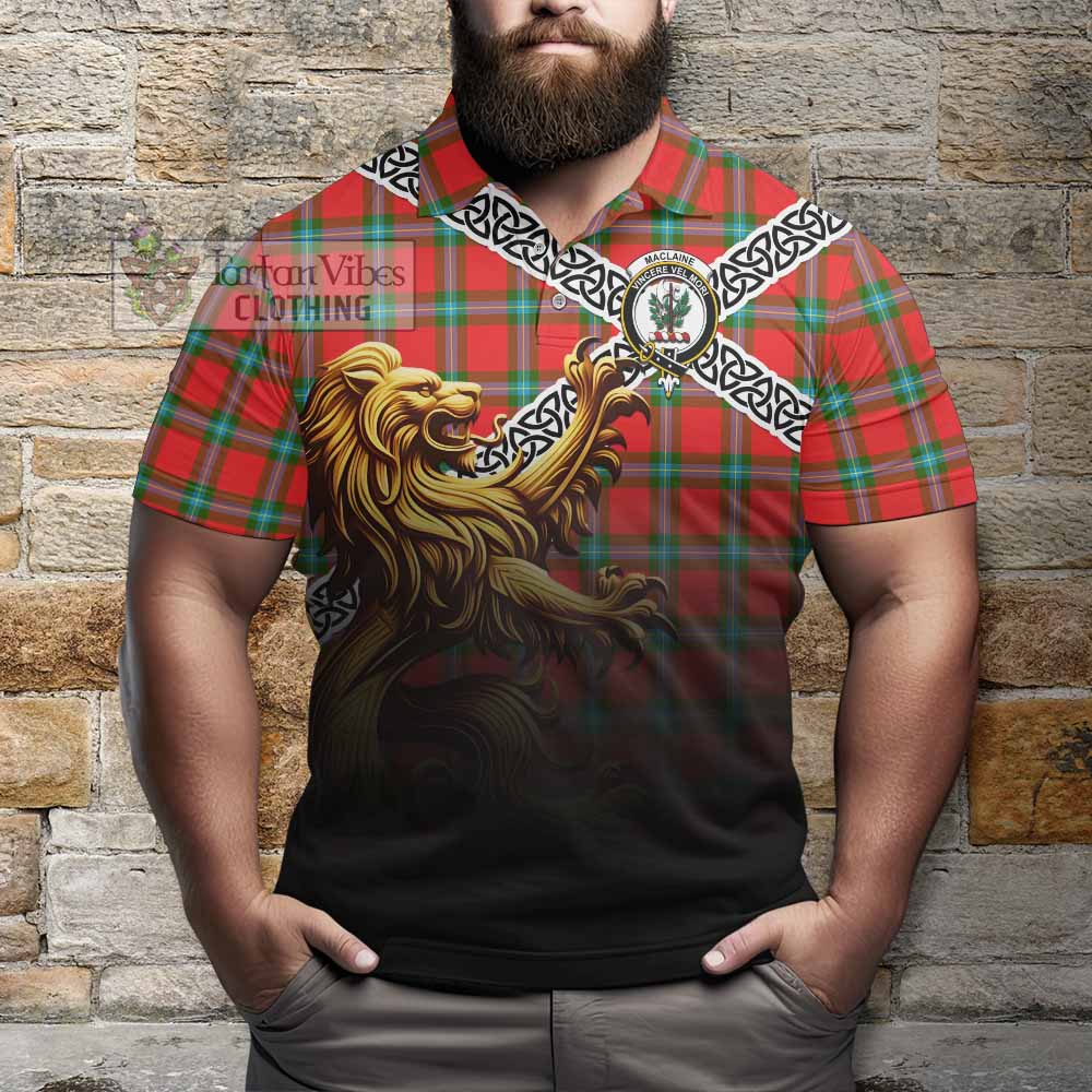Tartan Vibes Clothing MacLaine (McLaine) Crest Tartan Polo Shirt with Golden Lion Emblem Celtic Style