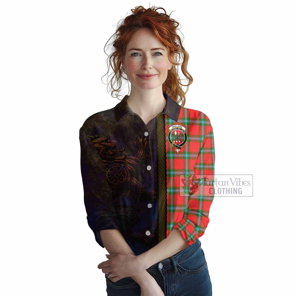 Tartan Vibes Clothing MacLaine (McLaine) Tartan Family Crest Women's Casual Shirt Alba Gu Brath Be Brave Lion Ancient Style