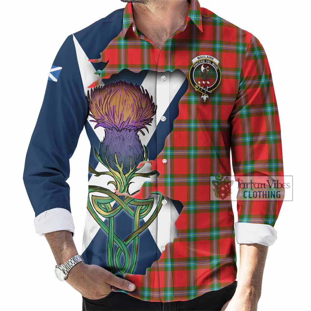 Tartan Vibes Clothing MacLaine (McLaine) Tartan Family Crest Long Sleeve Button Shirt Scottish Thistle Celtic Inspired