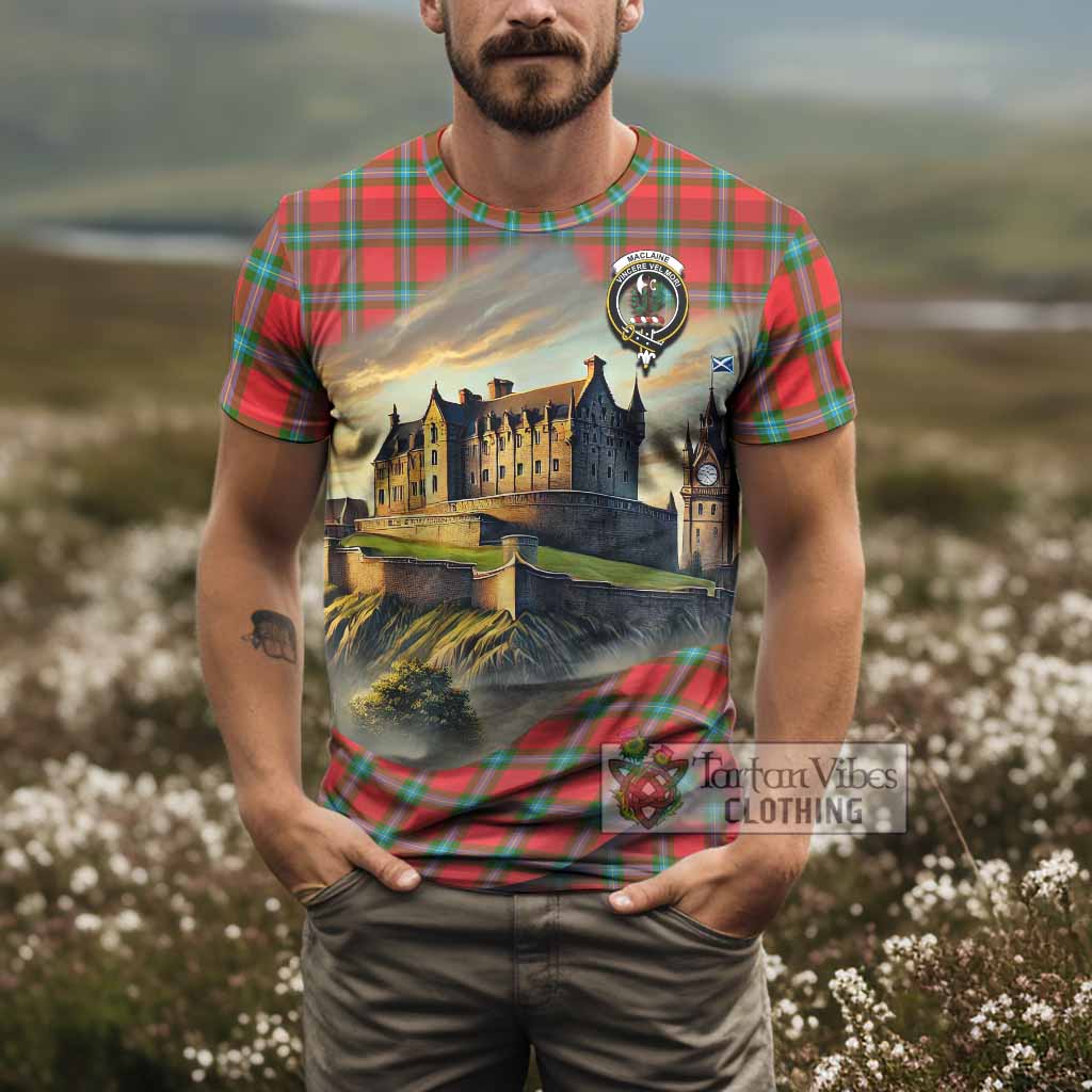 Tartan Vibes Clothing MacLaine (McLaine) Tartan Family Crest T-Shirt with Scottish Ancient Castle Stype