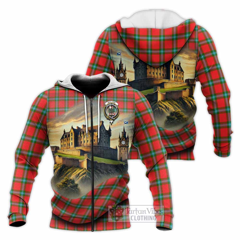 Tartan Vibes Clothing MacLaine (McLaine) Tartan Family Crest Knitted Hoodie with Scottish Ancient Castle Style