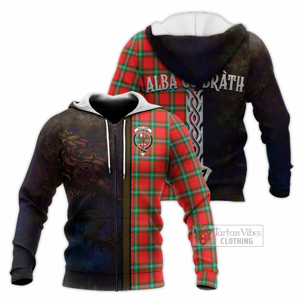 Tartan Vibes Clothing MacLaine (McLaine) Tartan Family Crest Knitted Hoodie Alba Gu Brath Be Brave Lion Ancient Style