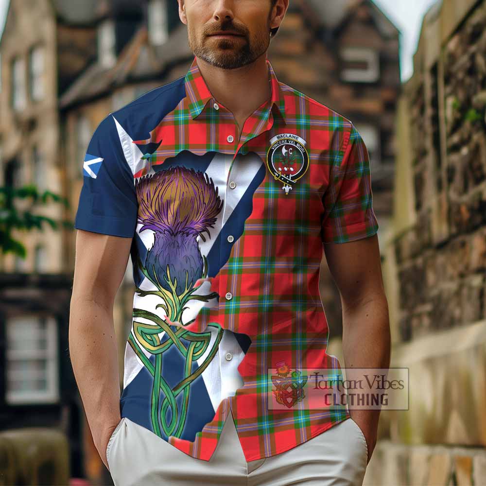 Tartan Vibes Clothing MacLaine (McLaine) Tartan Family Crest Short Sleeve Button Shirt Scottish Thistle Celtic Inspired
