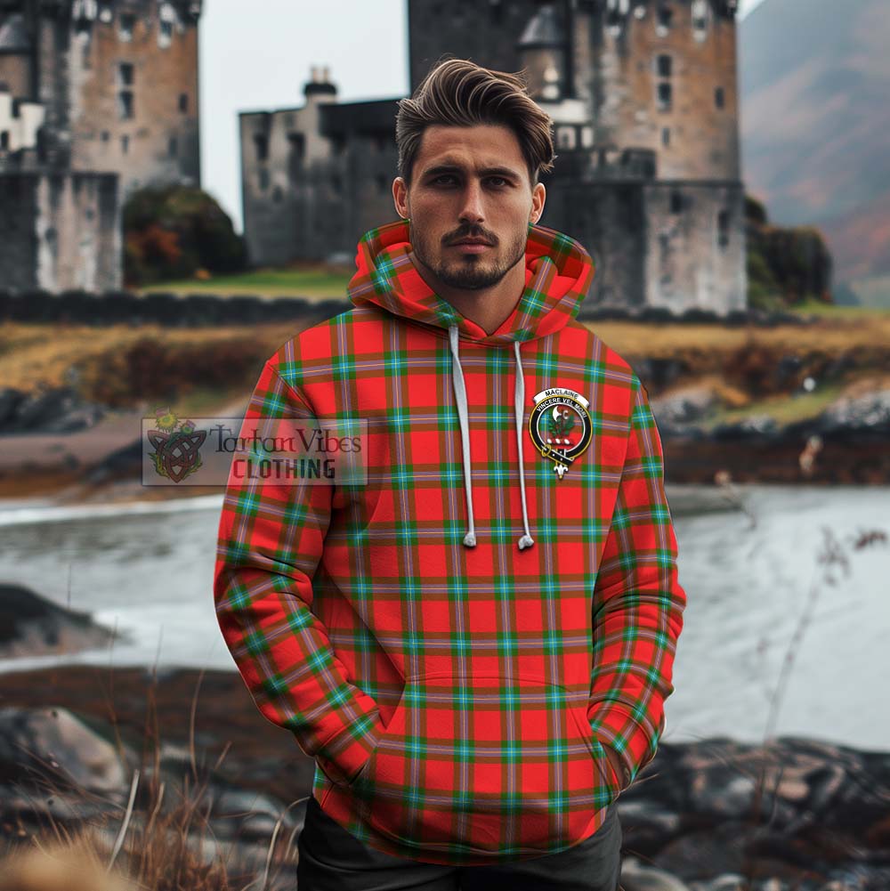 Tartan Vibes Clothing MacLaine (McLaine) Tartan Cotton Hoodie with Family Crest and Bearded Skull Holding Bottles of Whiskey
