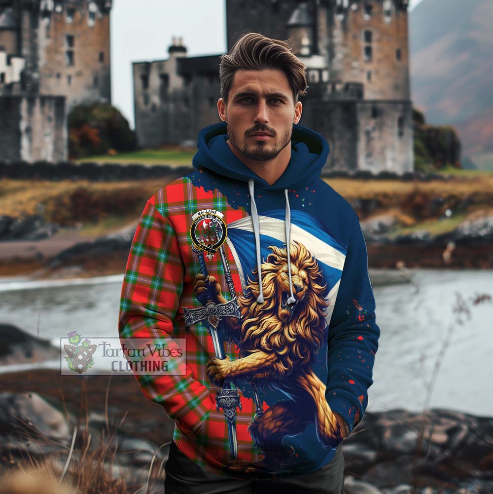Tartan Vibes Clothing MacLaine (McLaine) Tartan Family Crest Cotton Hoodie with Scottish Majestic Lion