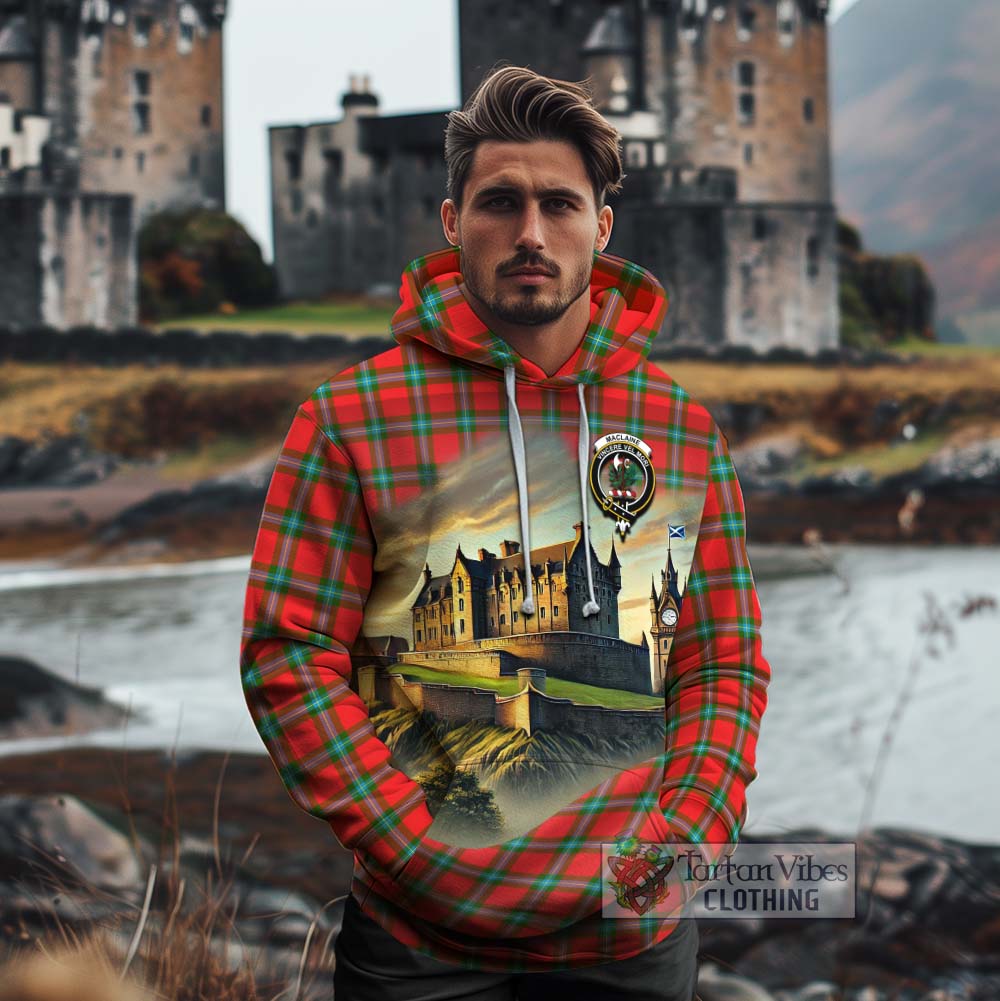 Tartan Vibes Clothing MacLaine (McLaine) Tartan Family Crest Cotton Hoodie with Scottish Ancient Castle Style