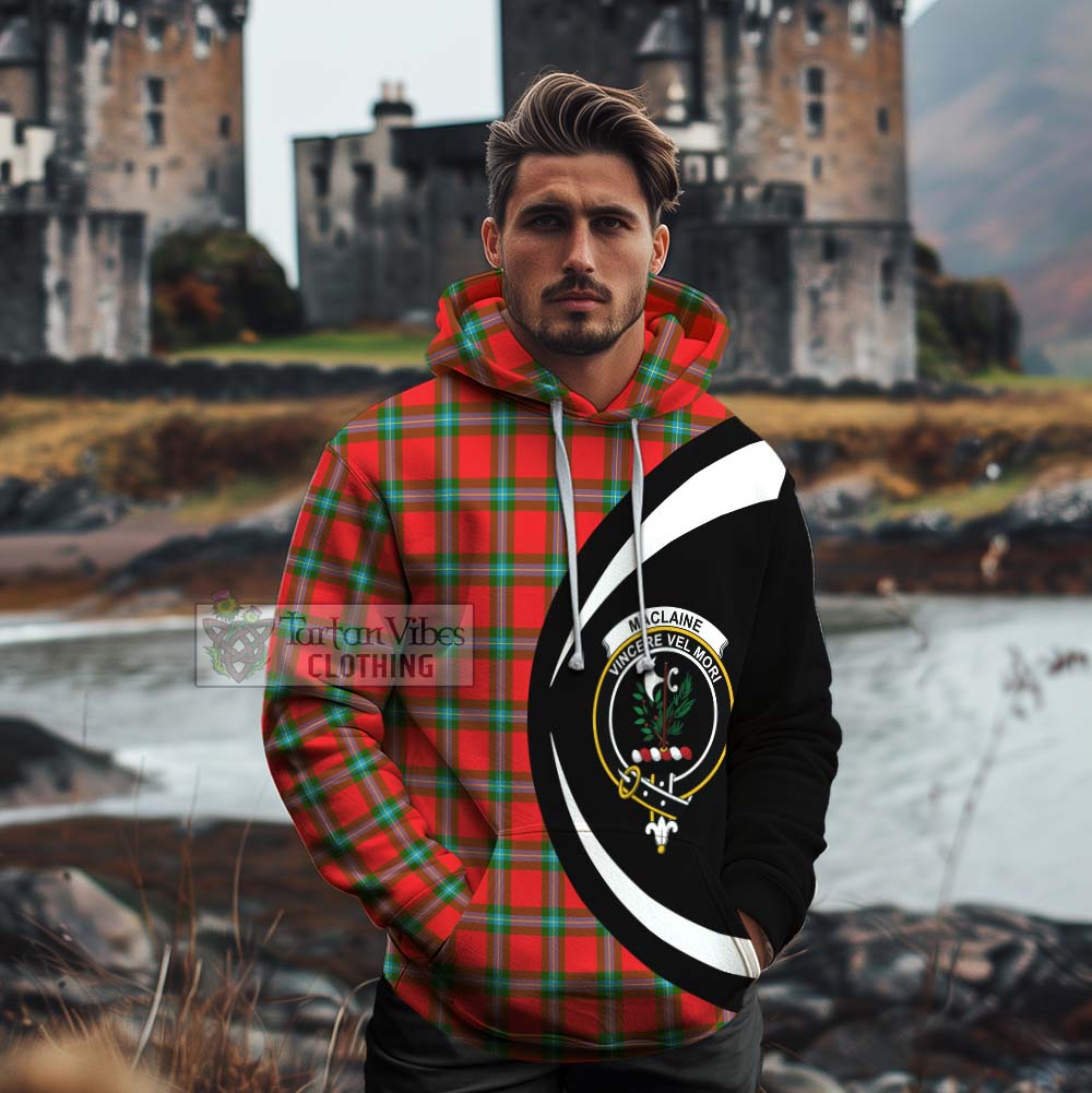 Tartan Vibes Clothing MacLaine (McLaine) Tartan Cotton Hoodie with Family Crest Circle Style