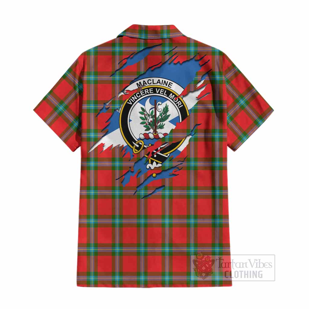 MacLaine (McLaine) Clan Crest In Me Tartan Cotton Hawaiian Shirt Scotland Flag Style