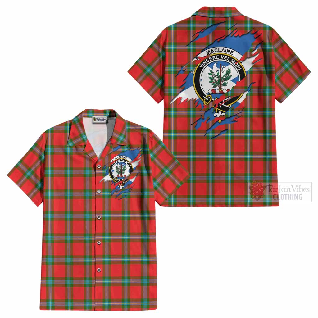 MacLaine (McLaine) Clan Crest In Me Tartan Cotton Hawaiian Shirt Scotland Flag Style