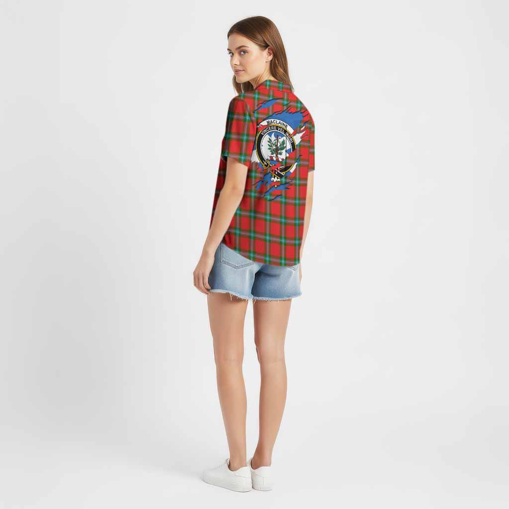 MacLaine (McLaine) Clan Crest In Me Tartan Cotton Hawaiian Shirt Scotland Flag Style