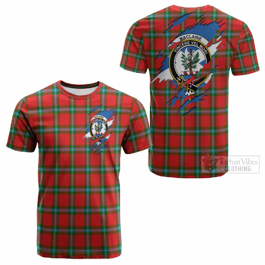 MacLaine (McLaine) Clan Crest In Me Tartan Cotton T-shirt Scotland Flag Style