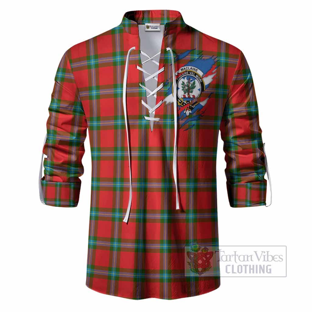 MacLaine (McLaine) Clan Crest In Me Tartan Ghillie Shirt Scotland Flag Style