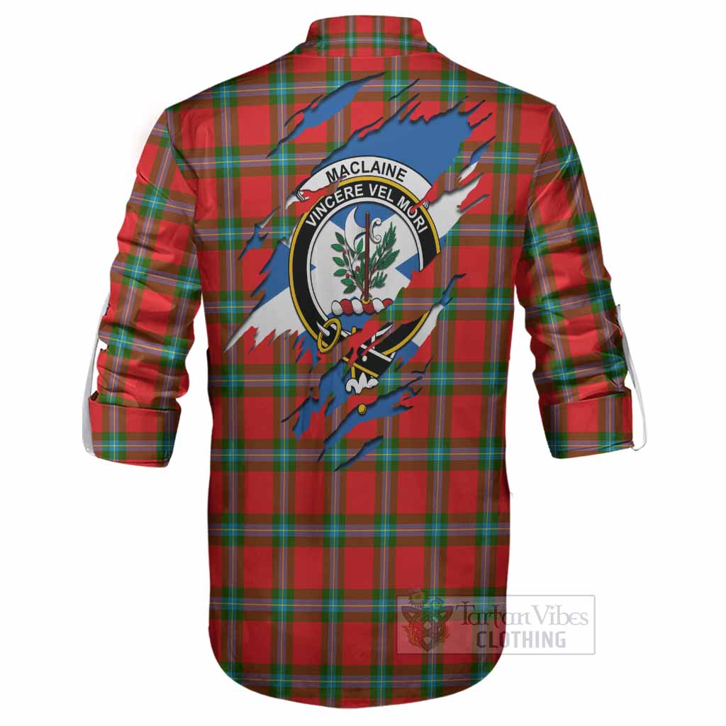 MacLaine (McLaine) Clan Crest In Me Tartan Ghillie Shirt Scotland Flag Style