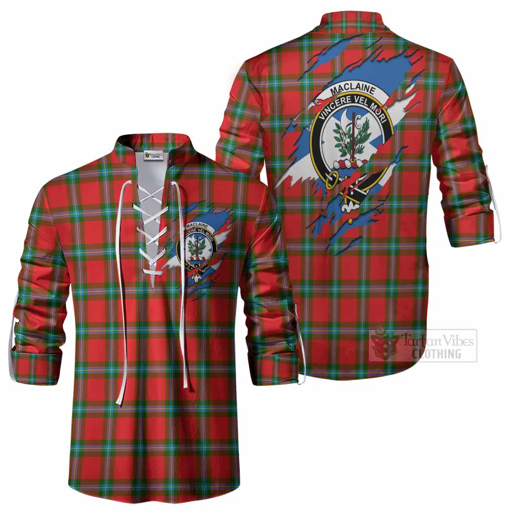 MacLaine (McLaine) Clan Crest In Me Tartan Ghillie Shirt Scotland Flag Style
