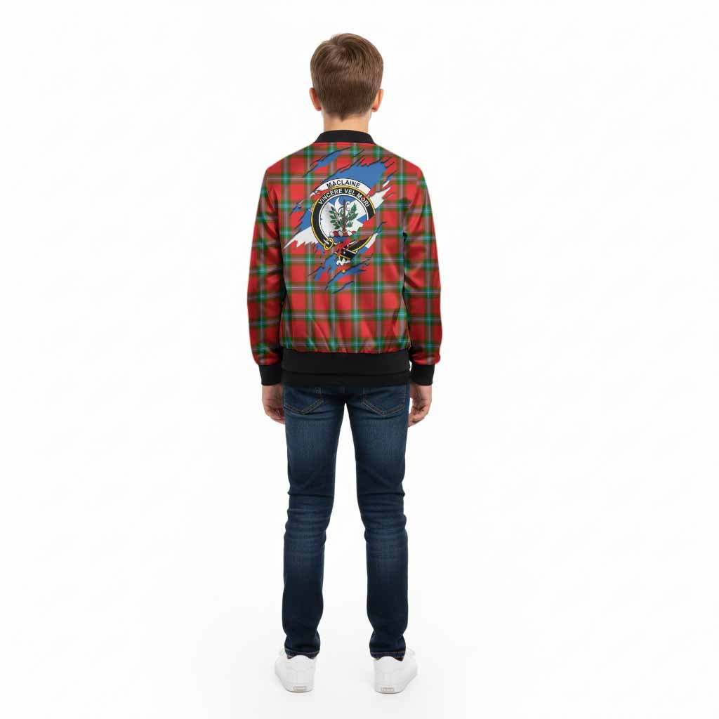 MacLaine (McLaine) Clan Crest In Me Tartan Kid Bomber Jacket Scotland Flag Style