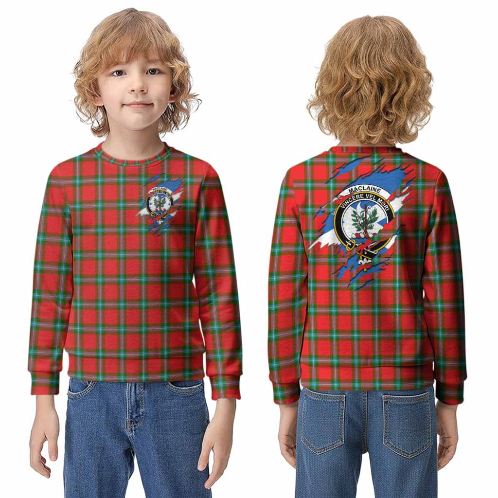 MacLaine (McLaine) Clan Crest In Me Tartan Kid Knitted Sweatshirt Scotland Flag Style