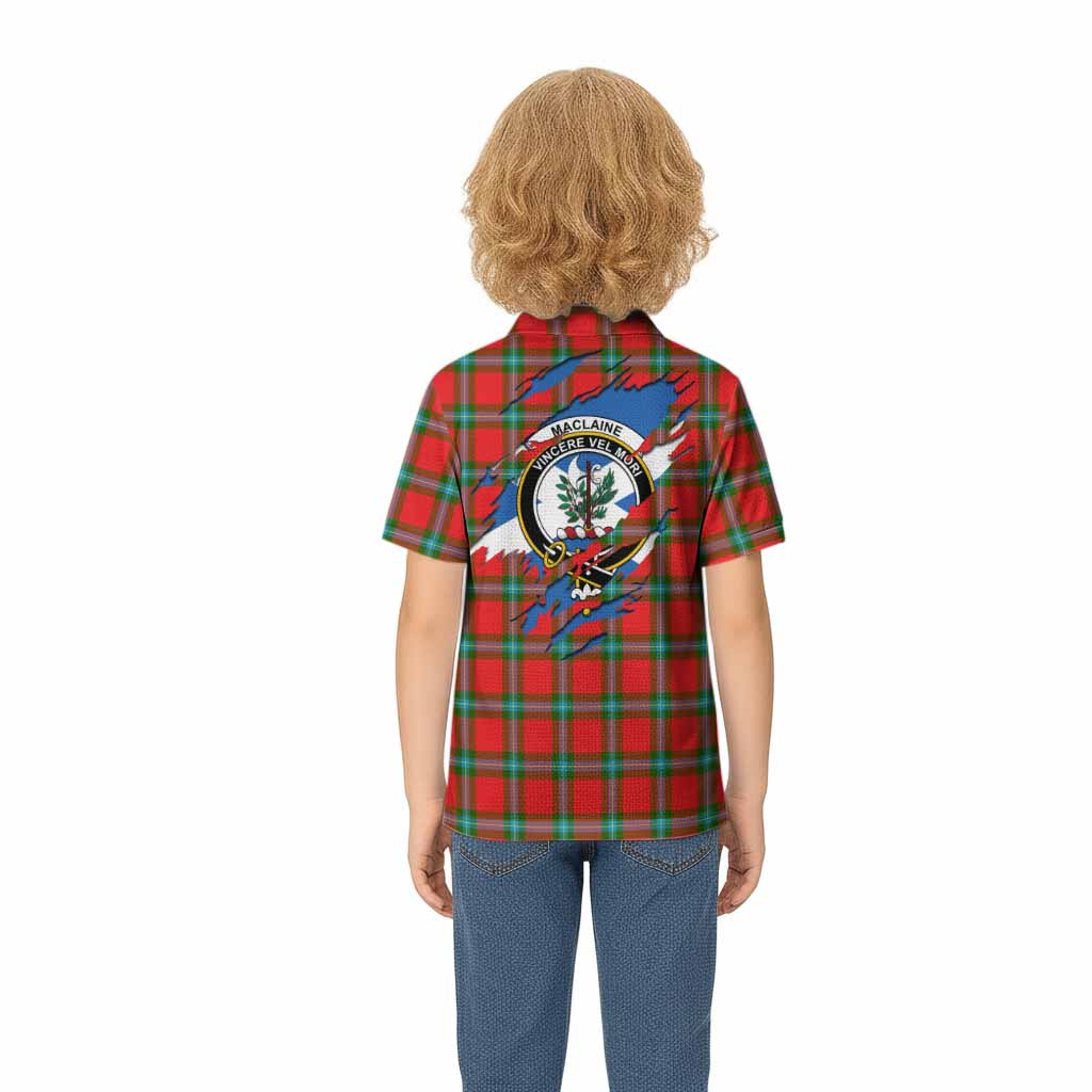 MacLaine (McLaine) Clan Crest In Me Tartan Kid Polo Shirt Scotland Flag Style
