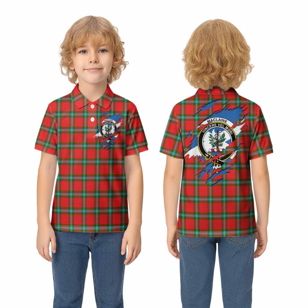 MacLaine (McLaine) Clan Crest In Me Tartan Kid Polo Shirt Scotland Flag Style