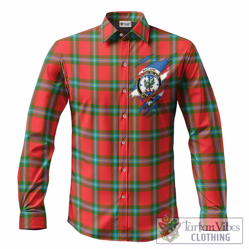 MacLaine (McLaine) Clan Crest In Me Tartan Long Sleeve Button Shirts Scotland Flag Style