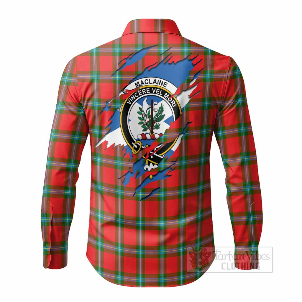 MacLaine (McLaine) Clan Crest In Me Tartan Long Sleeve Button Shirts Scotland Flag Style